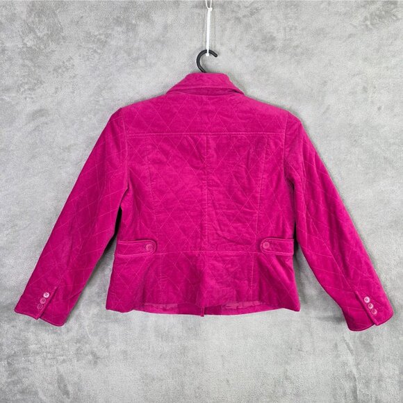 Womens Talbots Fuchsia Quilted Velvet Jacket Button Up Cotton Blend Size 16 - Picture 4 of 7